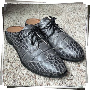 Unique Gray Leather Wingtip Slides (36) by All Black